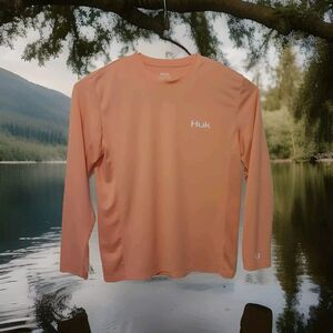 Huk Adult Mens M Pink Long Sleeve Shirt Fishing Beach Outdoor